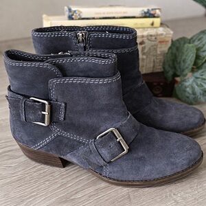 Nine West Vintage America Blue Suede Ankle Boots Low Heel Western Size 6.5